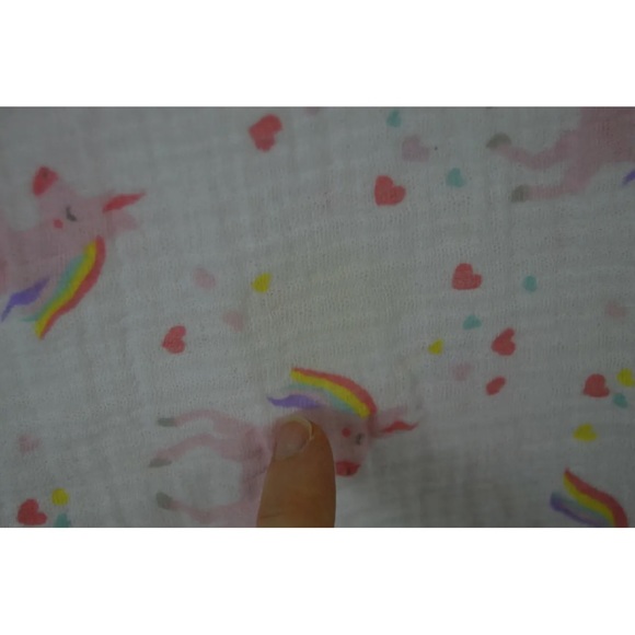 Lollypop Unicorn Rainbow Baby Swaddle Blanket Hearts Pink White Yellow Muslin - Picture 2 of 9